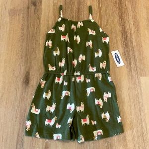NWT 3T Old Navy Toddler Girls Olive Green Llama Print Sleeveless Romper